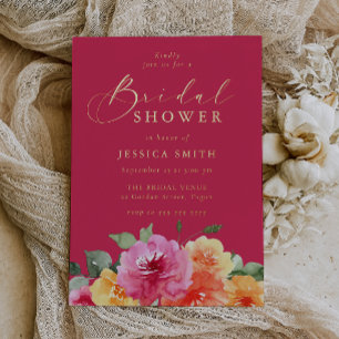 Vibrant Pink Floral Bridal Shower Gold