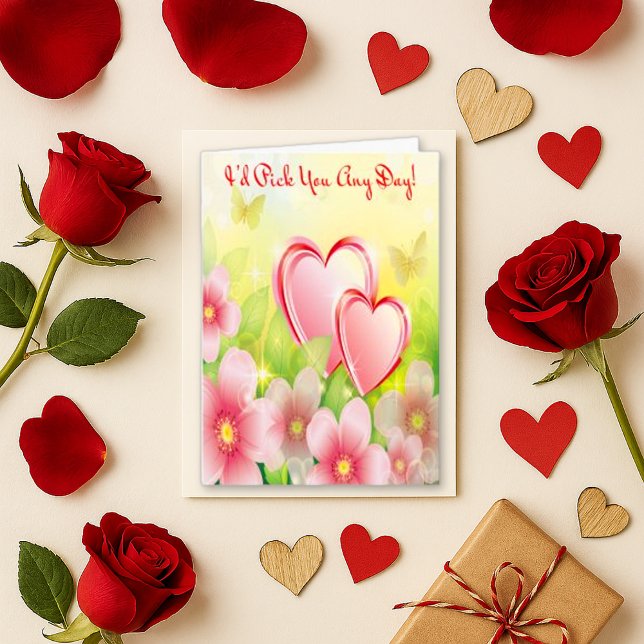 Vibrant Pink Floral Heart Butterfly Love Holiday Card (Creator Uploaded)