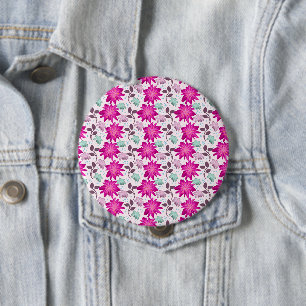 Vibrant Pink Floral Pattern   Bold Modern Flowers  4 Inch Round Button
