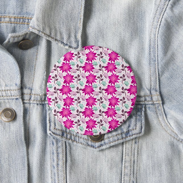 Vibrant Pink Floral Pattern | Bold Modern Flowers  4 Inch Round Button (In Situ)