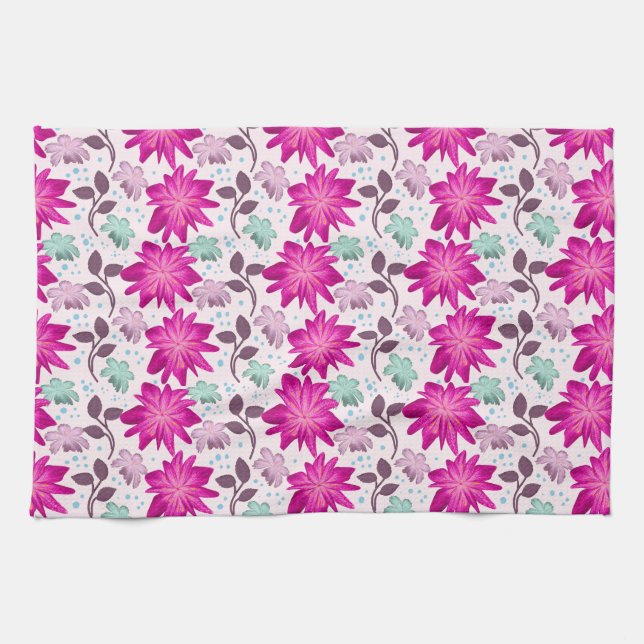 Vibrant Pink Floral Pattern | Bold Modern Flowers  Kitchen Towel (Horizontal)