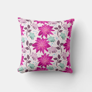 Vibrant Pink Floral Pattern   Bold Modern Flowers  Throw Pillow