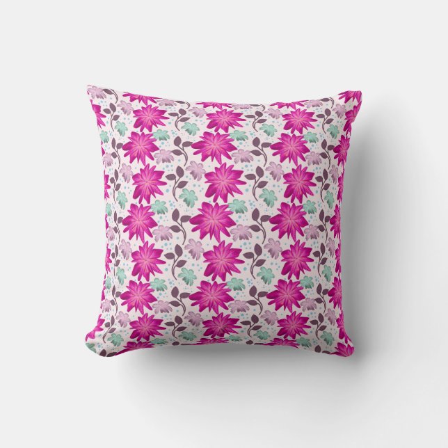 Vibrant Pink Floral Pattern | Bold Modern Flowers  Throw Pillow (Front)