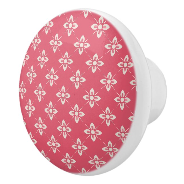 Vibrant Pink Floral Pattern with Geometric Flowers Ceramic Knob (Right)