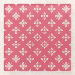 Vibrant Pink Floral Pattern with Geometric Flowers Glass Coaster