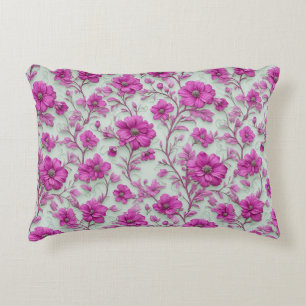 Vibrant Pink Floral Pattern With Magenta Flowers Accent Pillow