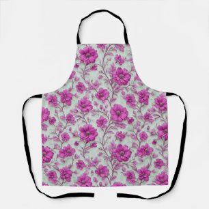 Vibrant Pink Floral Pattern With Magenta Flowers Apron
