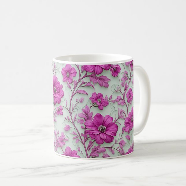 Vibrant Pink Floral Pattern With Magenta Flowers Coffee Mug (Front Right)