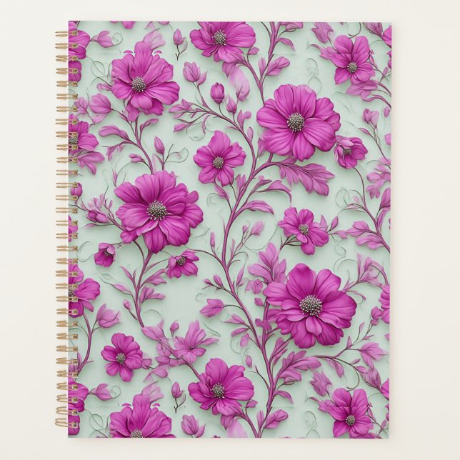 Vibrant Pink Floral Pattern With Magenta Flowers Planner (Front)