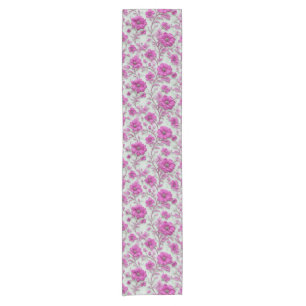 Vibrant Pink Floral Pattern With Magenta Flowers Short Table Runner