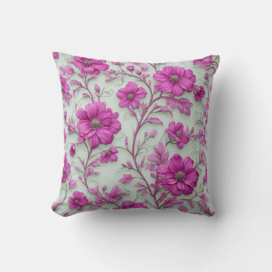 Vibrant Pink Floral Pattern With Magenta Flowers Throw Pillow