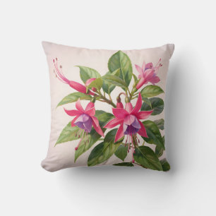 Vibrant Pink Fuchsia Flower Throw Pillow