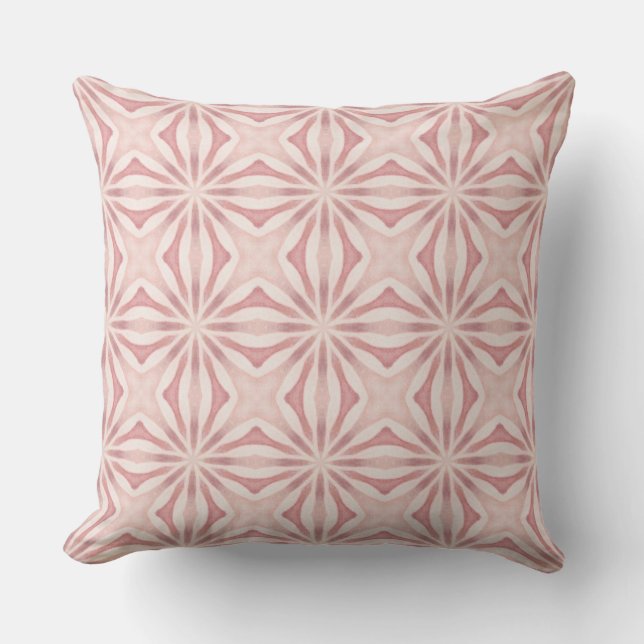 Vibrant Pink Geometric Mediteranean Inspired Outdoor Pillow (Front)