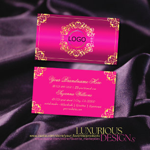 Vibrant Pink Gold Ornate with Logo Sumptuous Business Card
