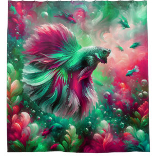 “Vibrant Pink & Green Betta Fish Art”