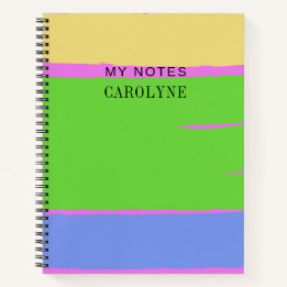 Vibrant Pink Green Yellow Design Personalize Text Notebook