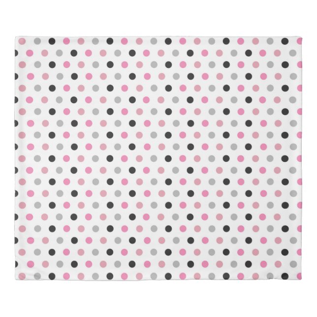 Vibrant Pink Grey and White Polka Dots Duvet Cover (Front)