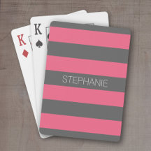 Vibrant Pink & Grey Rugby Stripes with Custom Name