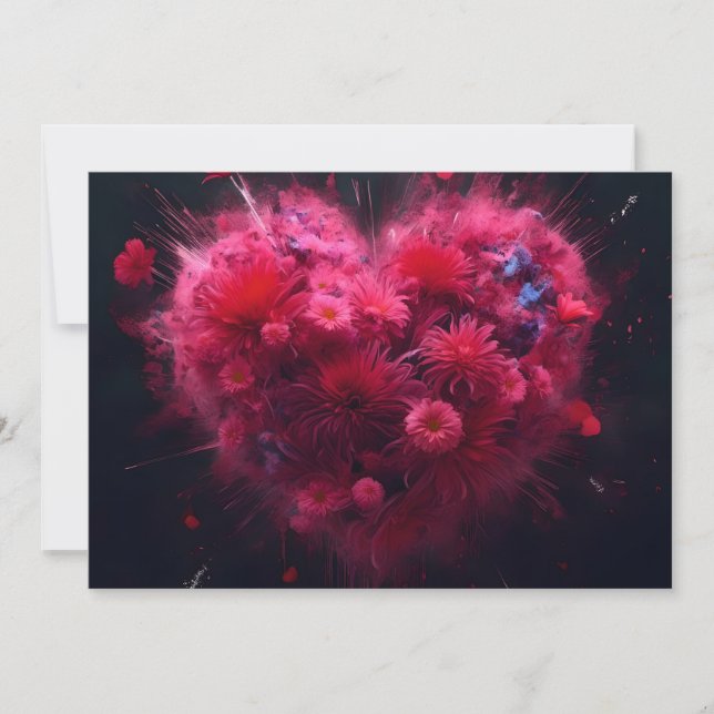 Vibrant Pink Heart Burst Holiday Card (Front)