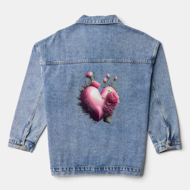vibrant pink heart denim jacket (Back)