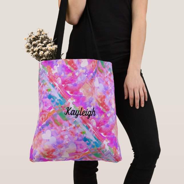 Vibrant Pink Hearted Abstract Tote Bag (Close Up)
