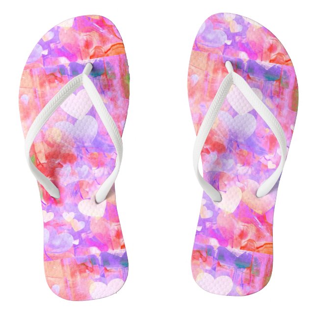 Vibrant Pink Hearted  Pair of Flip Flops (Footbed)