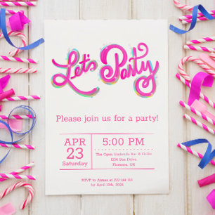 Vibrant Pink Iridescent Let's Party Celebration Invitation
