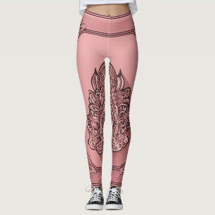 Vibrant Pink Mandela Floral AI art Leggings