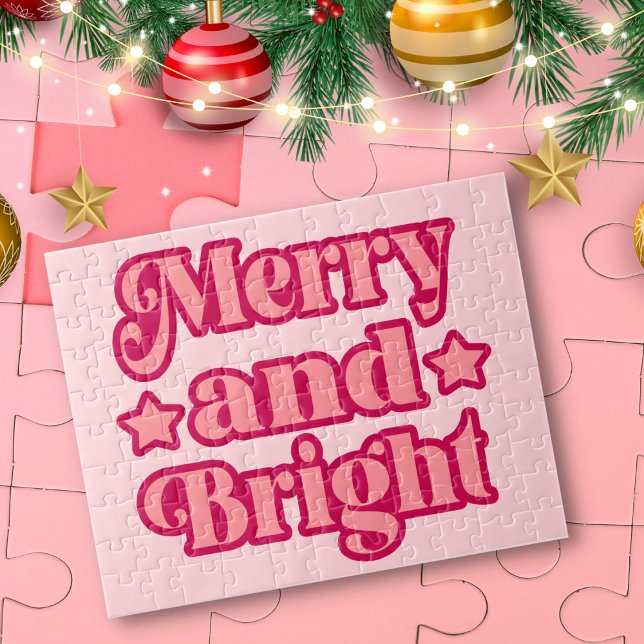 Vibrant Pink Merry and Bright Christmas  Jigsaw Puzzle (Creator Uploaded)