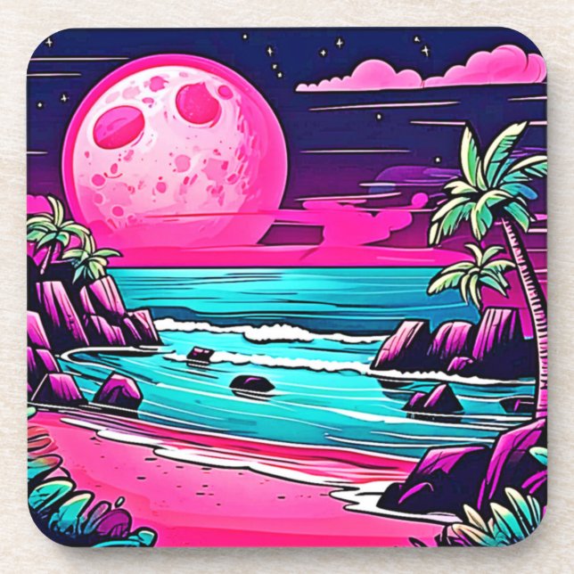 Vibrant Pink Moon Beach Coaster (Front)