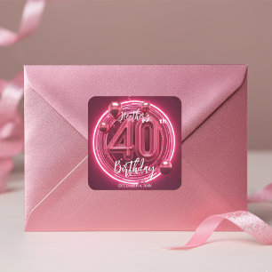 Vibrant Pink Neon 40th Birthday Celebration Square Sticker