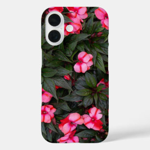 Vibrant Pink New Guinea Impatiens Flowers Pattern iPhone 16 Case