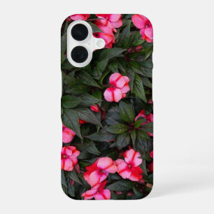 Vibrant Pink New Guinea Impatiens Flowers Pattern iPhone 16 Case