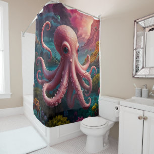Vibrant pink Octopus Underwater Sea Life bathroom