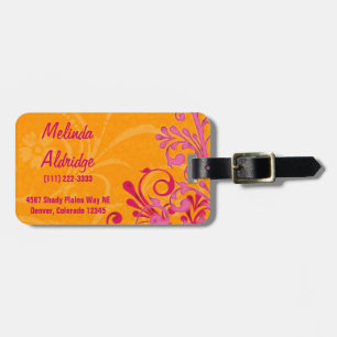 Vibrant Pink Orange Abstract Floral Personalized Luggage Tag
