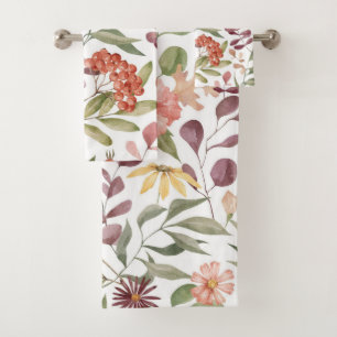 vibrant pink, orange and yellow flowers pattern  bath towel set