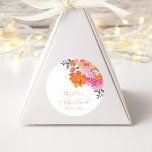 Vibrant Pink Orange Floral Summer Custom Wedding Classic Round Sticker<br><div class="desc">Celebrate your wedding with these pretty stickers,  featuring pink and orange watercolor floral and your custom text. Easily add your own details by clicking on the "personalize" option.</div>