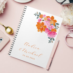 Vibrant Pink Orange Floral Summer Custom Wedding Notebook