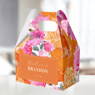 Vibrant Pink & Orange Garden Floral Names Wedding Favor Box