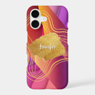 Vibrant Pink & Orange Gold Abstract Art