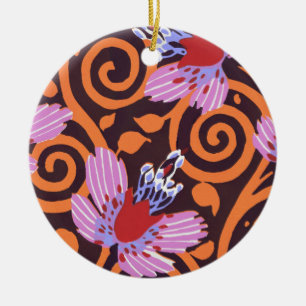 Vibrant Pink & Orange Swirl Art Deco Flower Ceramic Ornament