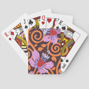 Vibrant Pink & Orange Swirl Art Deco Flower Playing Cards