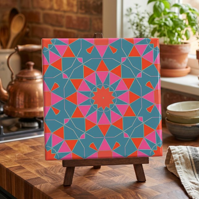 Vibrant Pink Orange Teal Abstract Geometric Tile (Creator Uploaded)