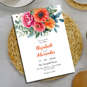 Vibrant Pink Orange Watercolor Floral Wedding Invitation