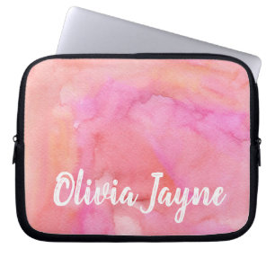 Vibrant Pink Orange Watercolor Name Personalized Laptop Sleeve