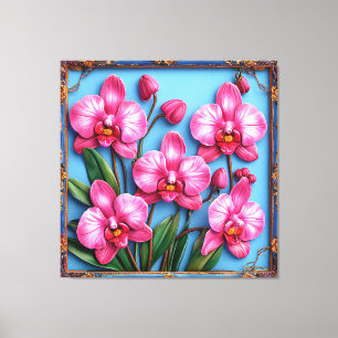 Vibrant Pink Orchids in a Decorative Frame Canvas Print