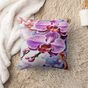 Vibrant Pink Orchids in Artistic Background Throw Pillow