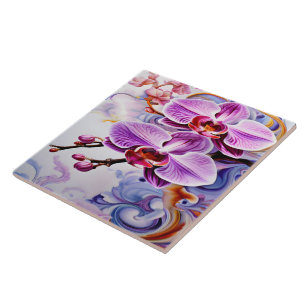 Vibrant Pink Orchids in Artistic Background Tile