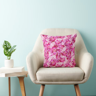 Vibrant Pink Peony Floral 16” Square Cotton Pillow