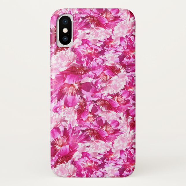 Vibrant Pink Peony Floral Pattern iPhone X Case (Back)